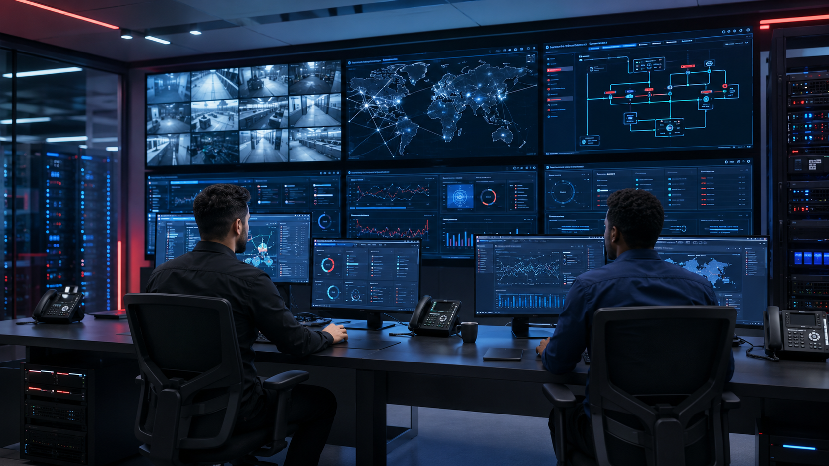 Technicians in a NOC control room
